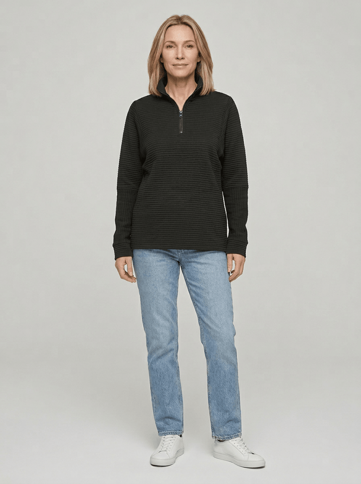 Women’s Ribbed Half-Zip Sweater – V-Neck Relaxed Fit Pullover