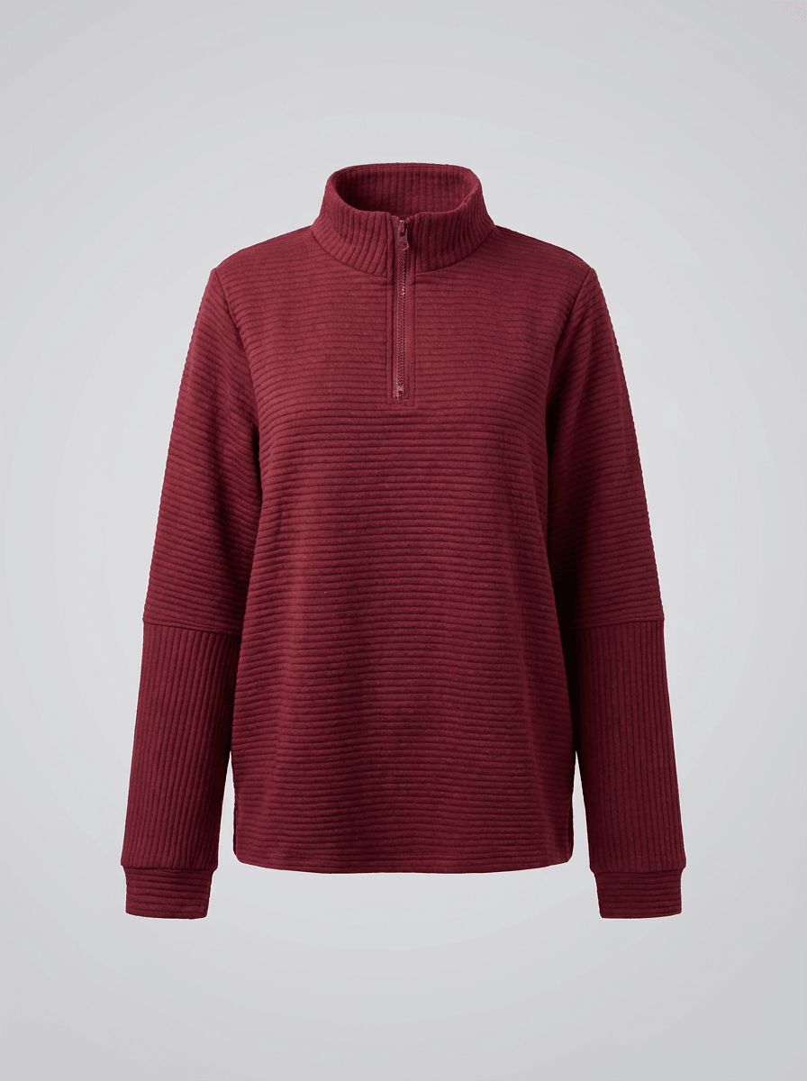 Women’s Ribbed Half-Zip Sweater – V-Neck Relaxed Fit Pullover