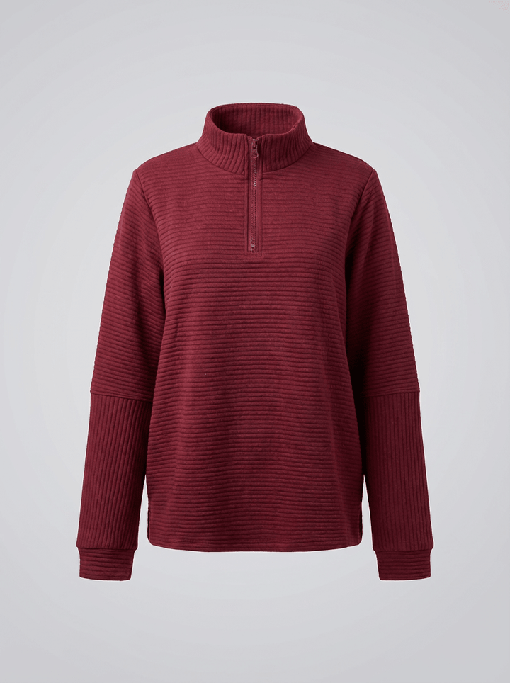 Women’s Ribbed Half-Zip Sweater – V-Neck Relaxed Fit Pullover