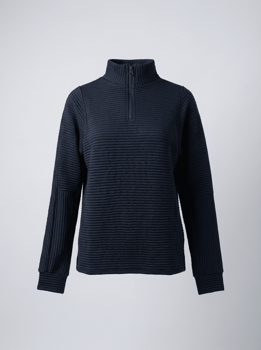 Women’s Ribbed Half-Zip Sweater – V-Neck Relaxed Fit Pullover