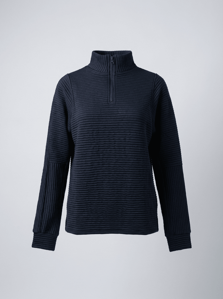Women’s Ribbed Half-Zip Sweater – V-Neck Relaxed Fit Pullover