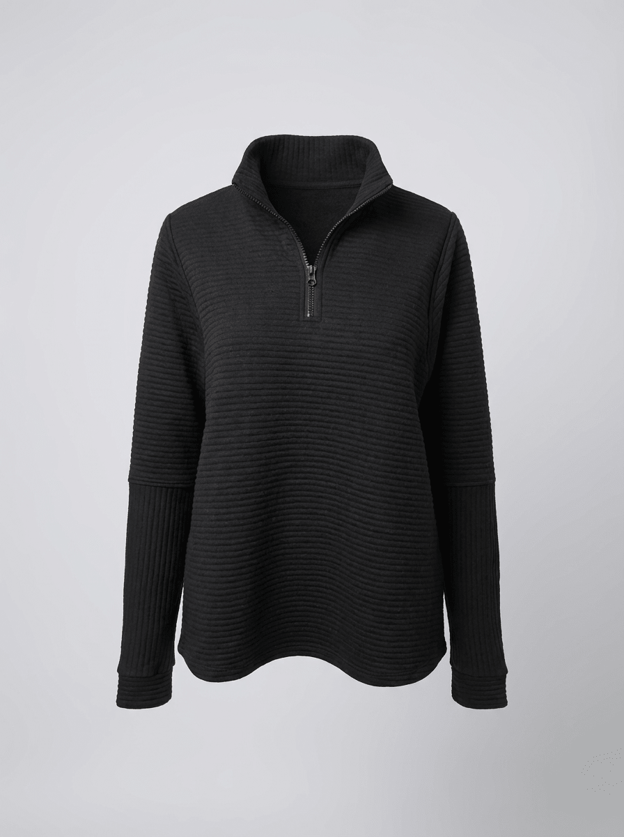 Women’s Ribbed Half-Zip Sweater – V-Neck Relaxed Fit Pullover