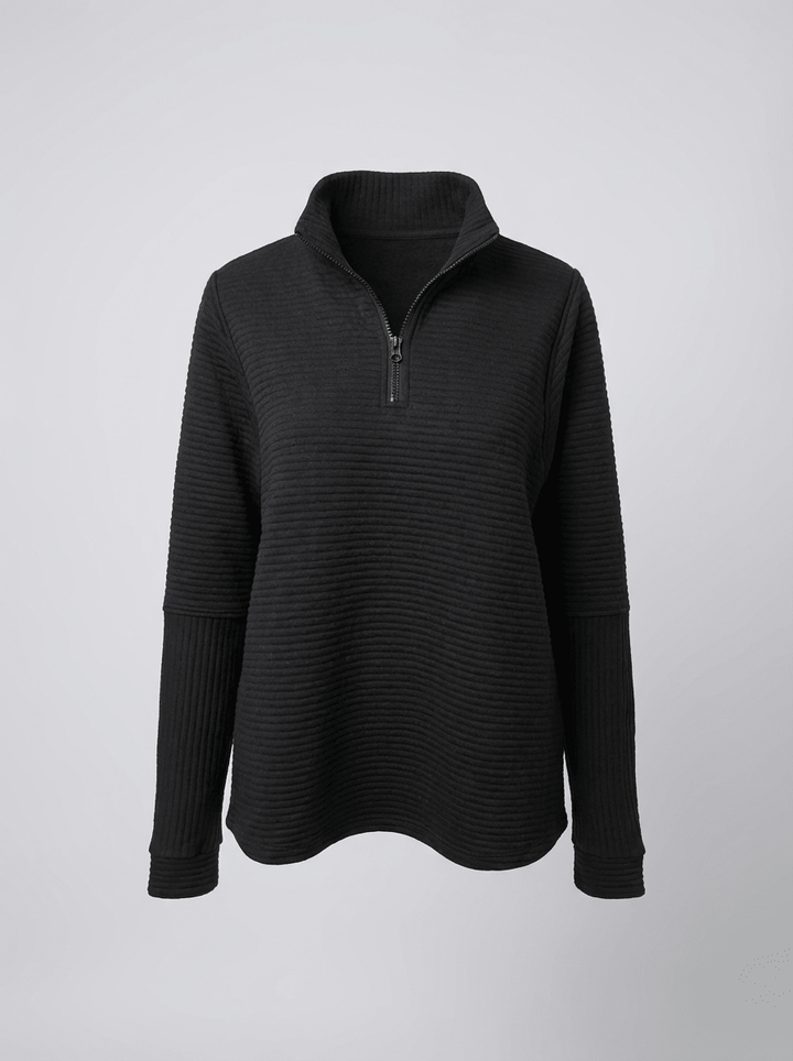 Women’s Ribbed Half-Zip Sweater – V-Neck Relaxed Fit Pullover