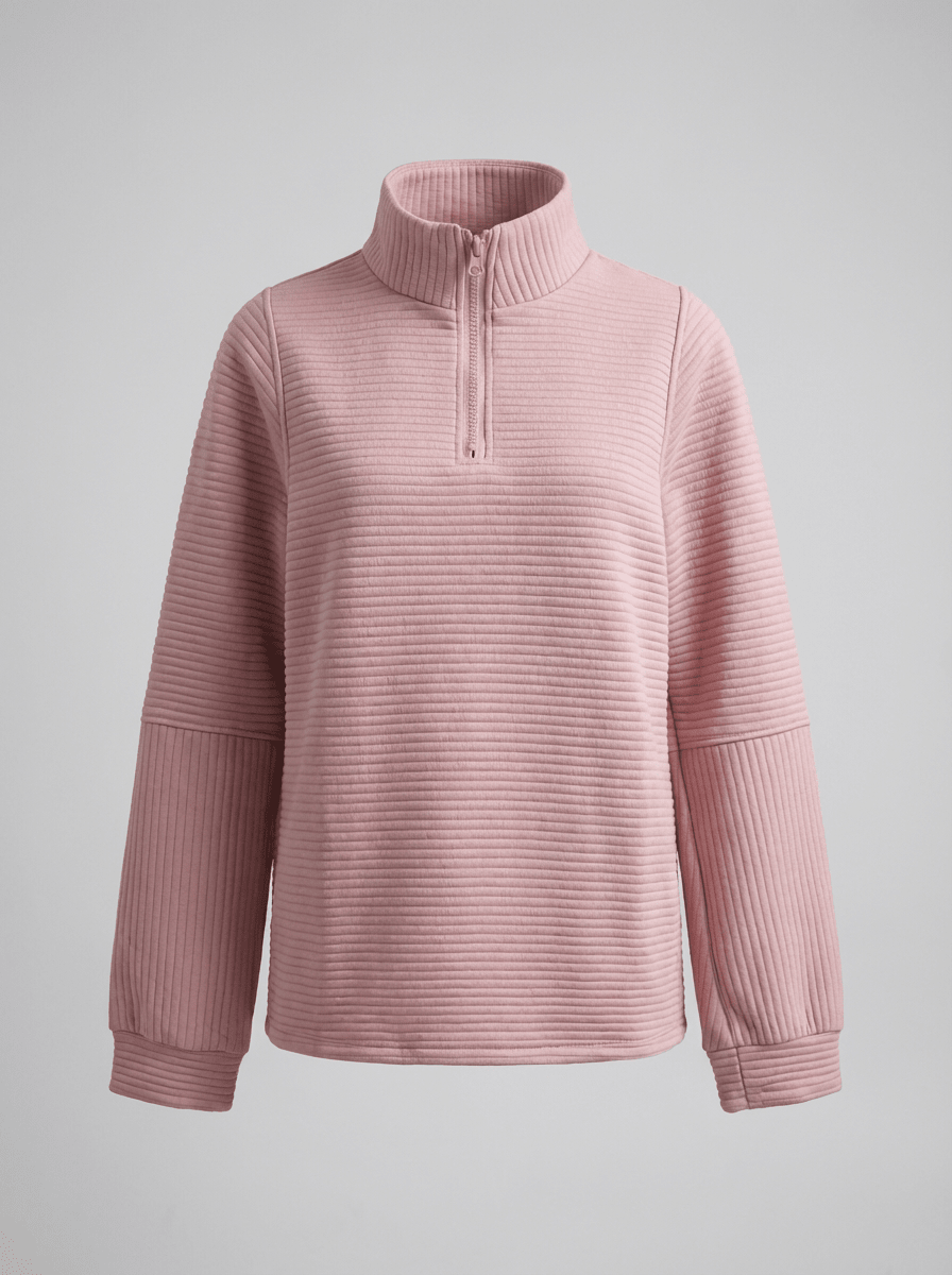 Women’s Ribbed Half-Zip Sweater – V-Neck Relaxed Fit Pullover