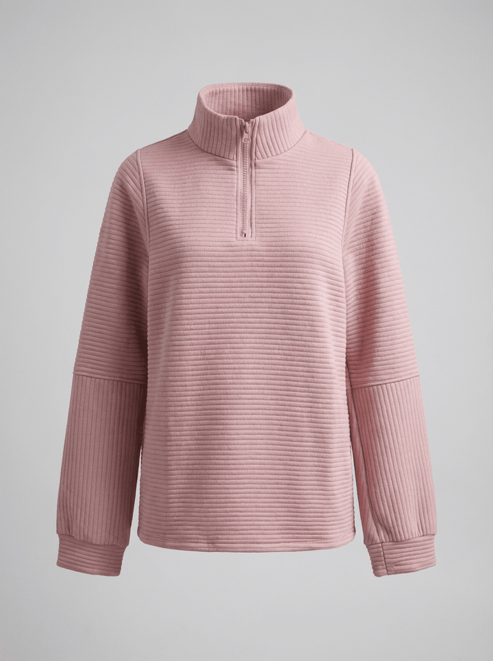 Women’s Ribbed Half-Zip Sweater – V-Neck Relaxed Fit Pullover