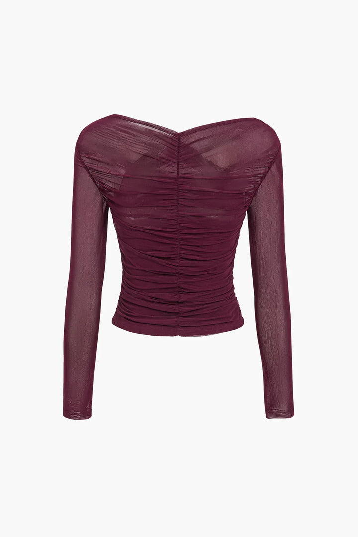 Yvette - Women's long-sleeved top with sheer pleated effect