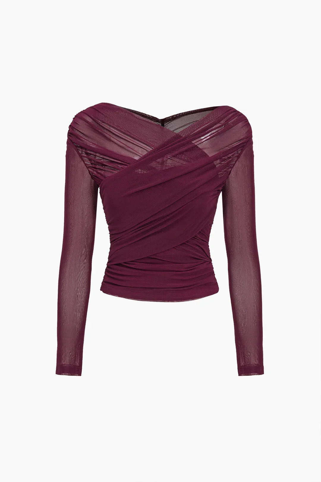 Yvette - Women's long-sleeved top with sheer pleated effect