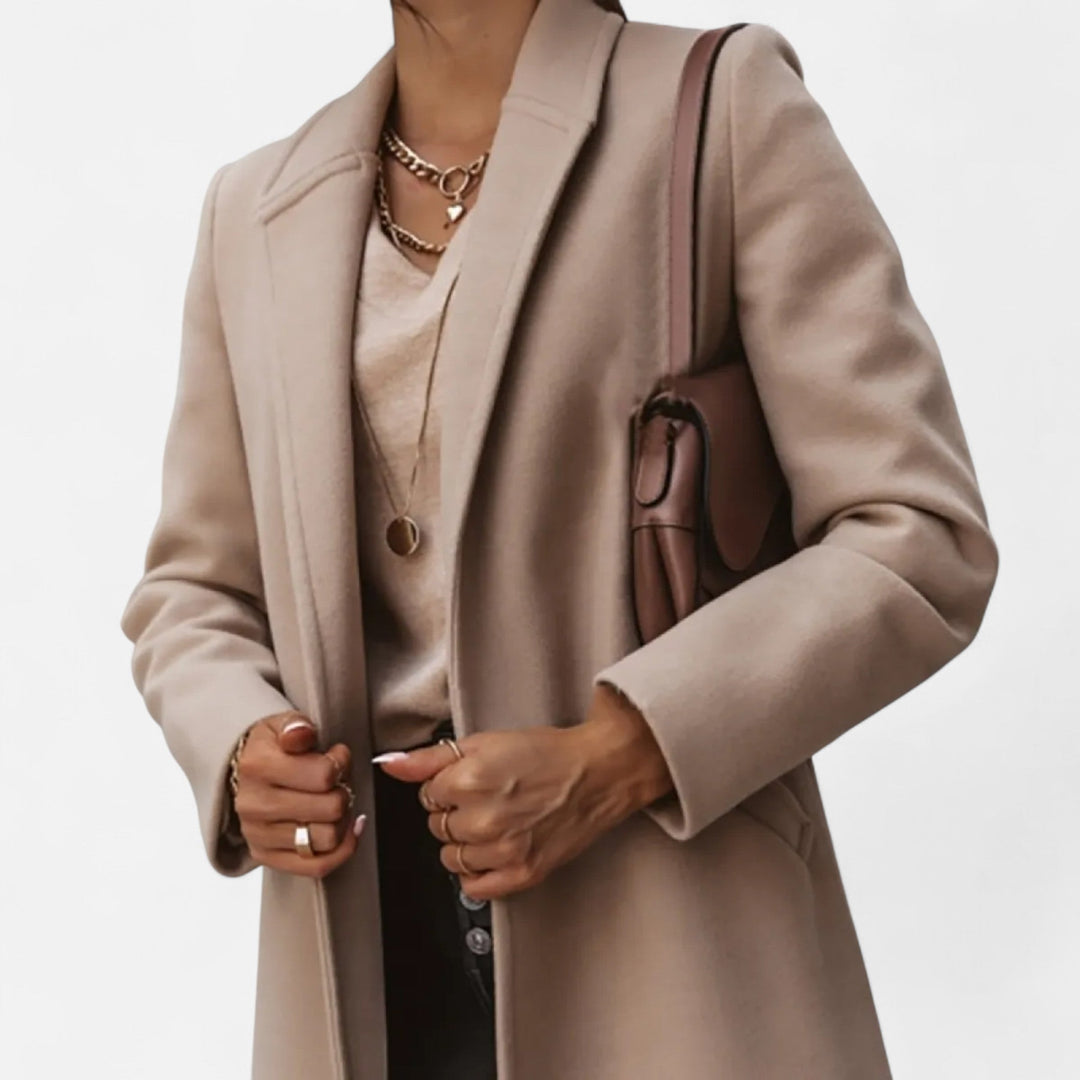Women’s Longline Winter Coat – Elegant Lapel Collar Warm Overcoat