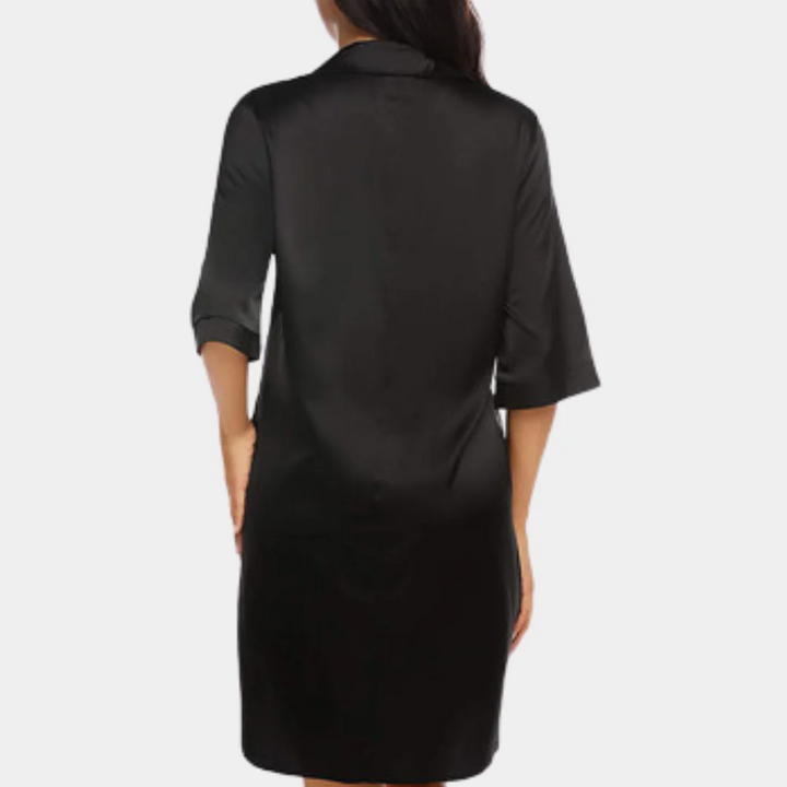 Satin Button Down Oversized Half Sleeve Sleep Shirt Mini Dress