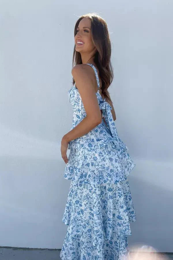 Women’s Floral Maxi Dress Strapless Summer Dress Tiered Ruffle Flowy Sundress