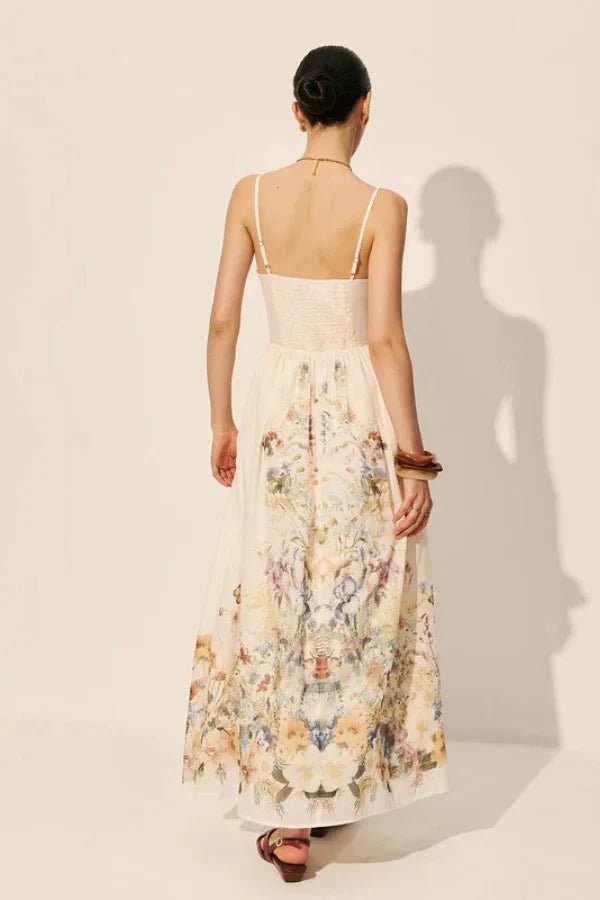 August Garden Corset Dress – Women’s Floral Maxi Dress Spaghetti Strap Summer Flowy A-Line Sundress