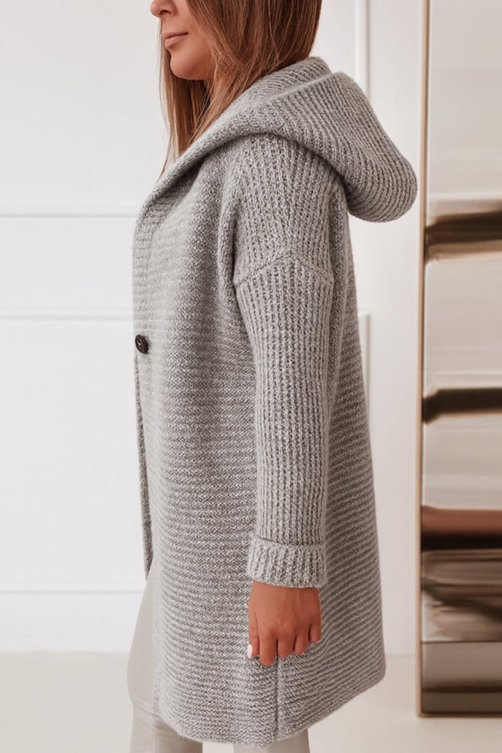 Tesa - Gray Hooded Knit Coat for Women