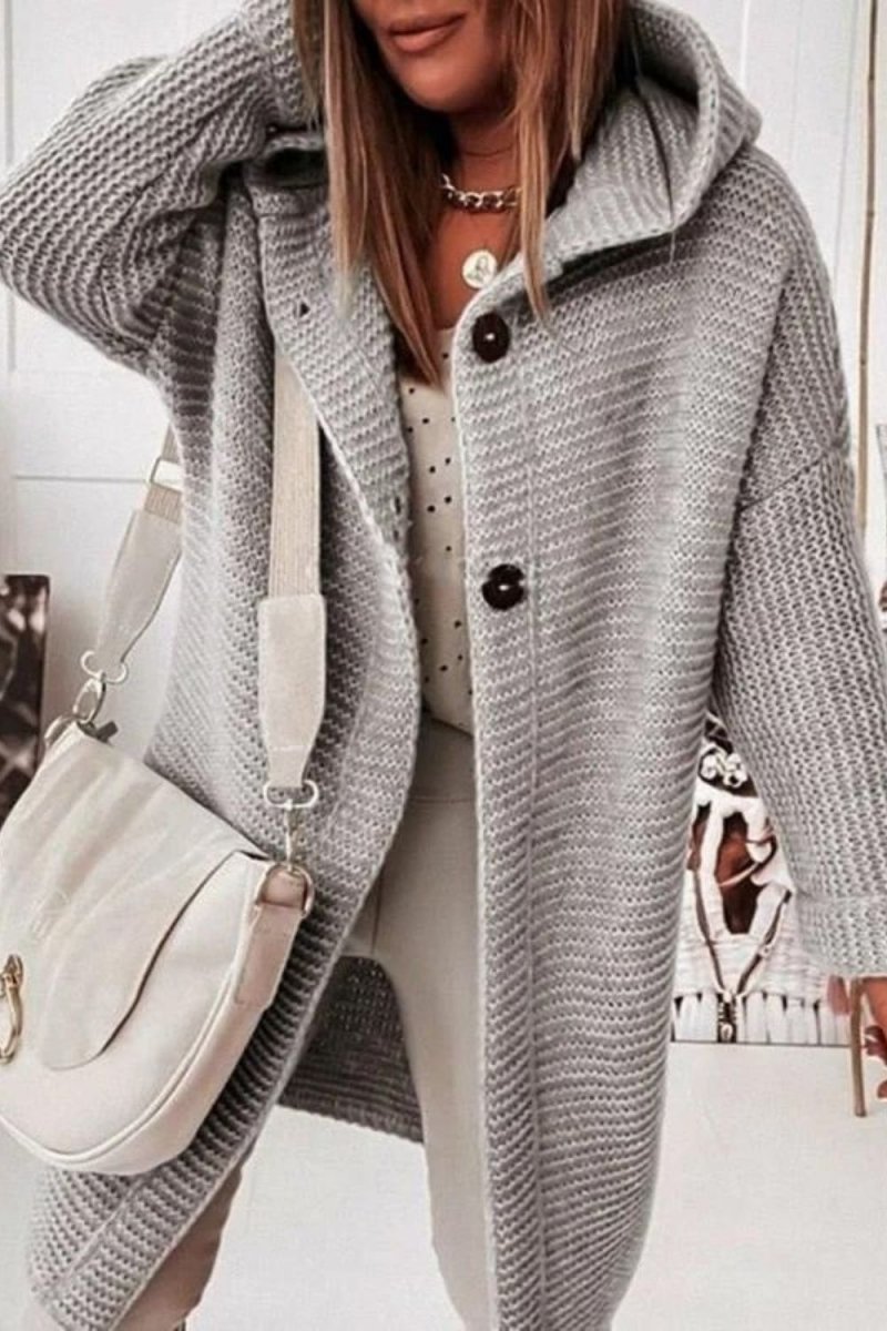Tesa - Gray Hooded Knit Coat for Women
