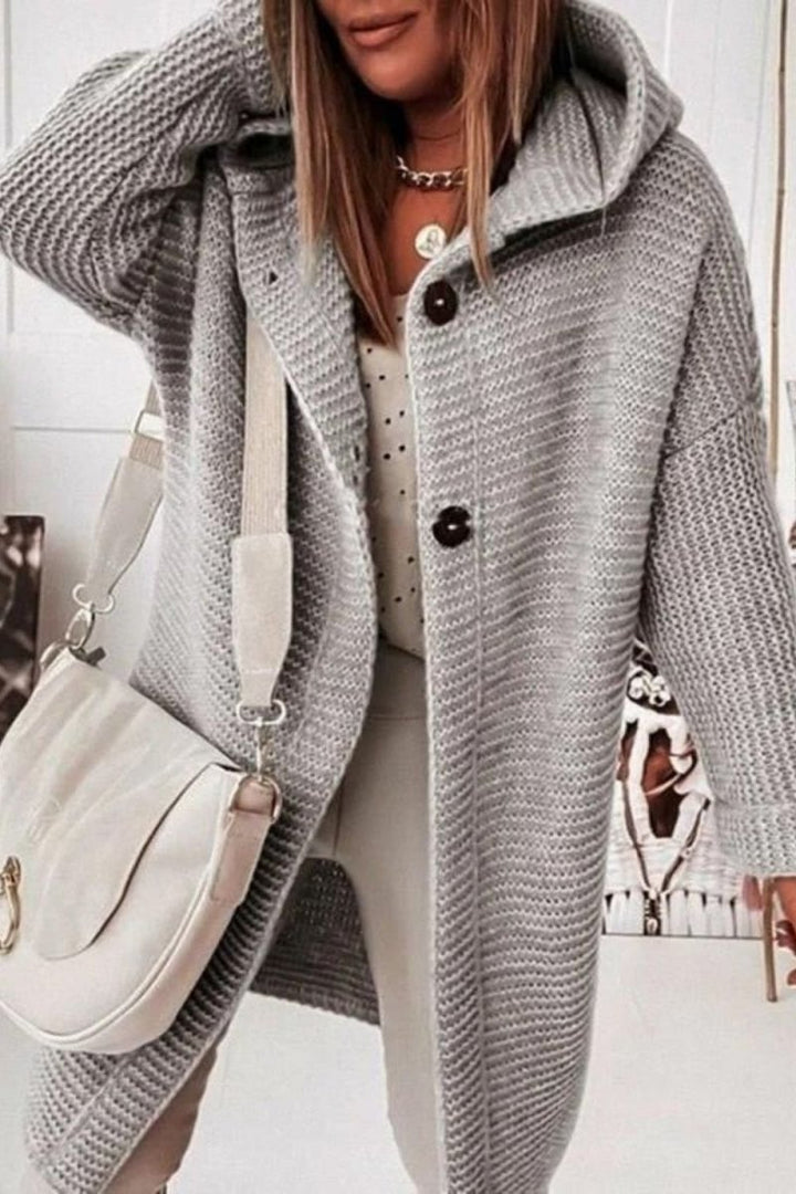 Tesa - Gray Hooded Knit Coat for Women