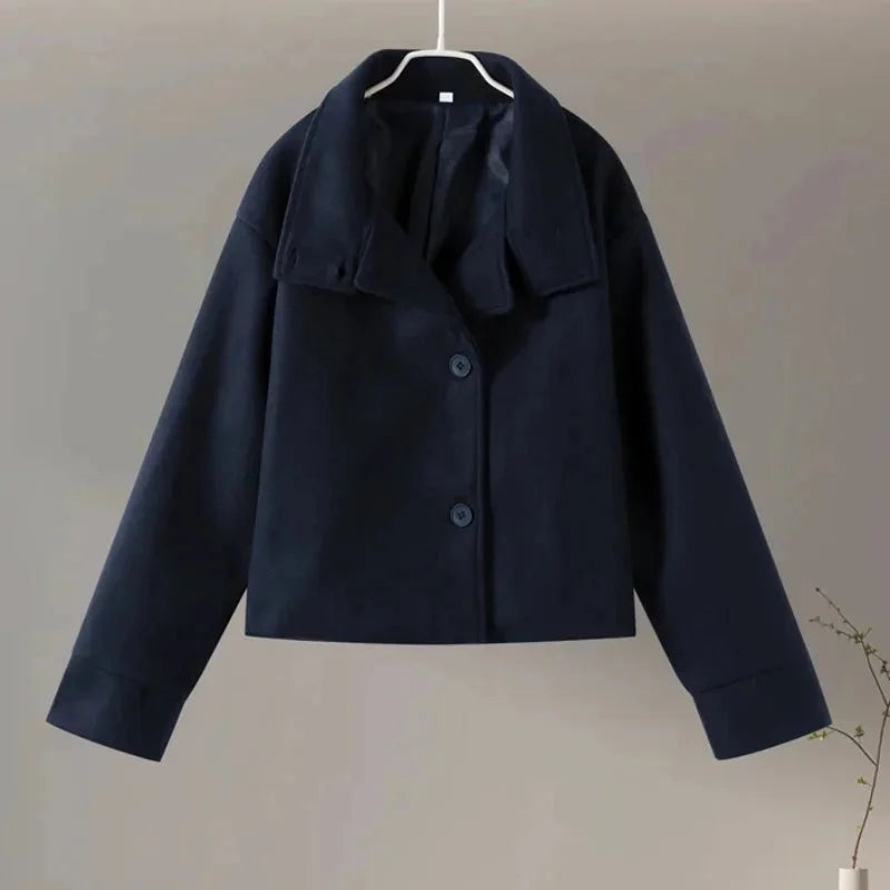 Jenna - Women's short coat with buttons and stand-up collar