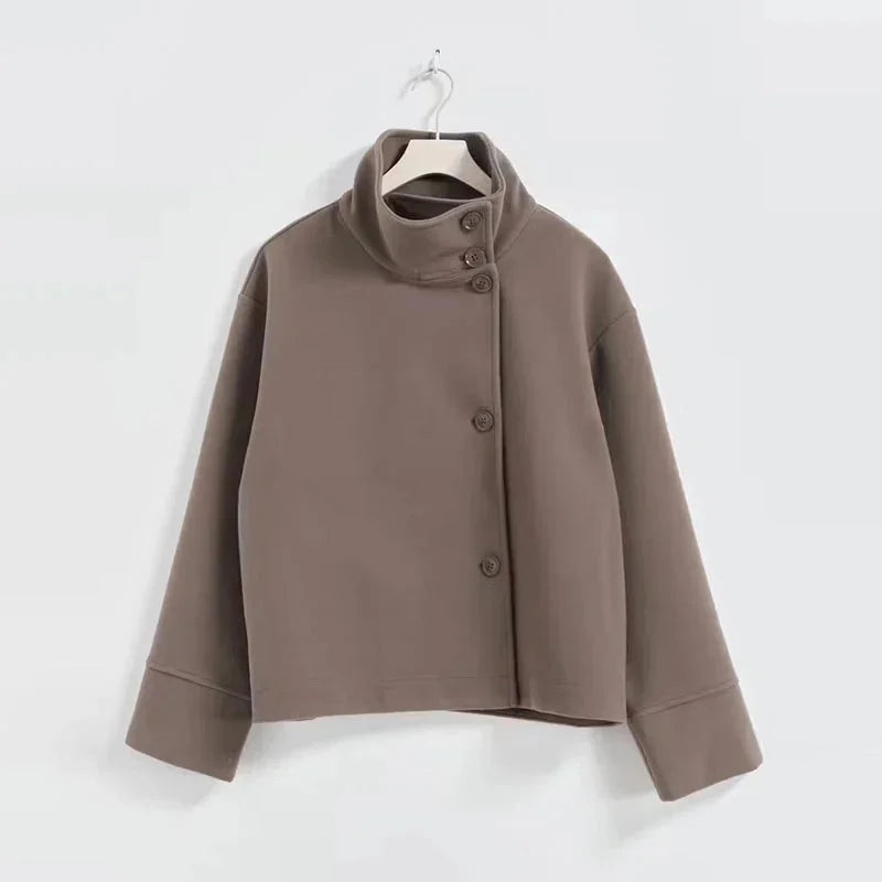 Jenna - Women's short coat with buttons and stand-up collar