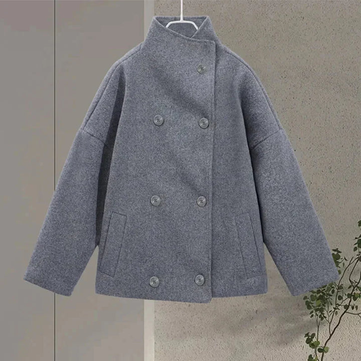 Jenna - Women's short coat with buttons and stand-up collar