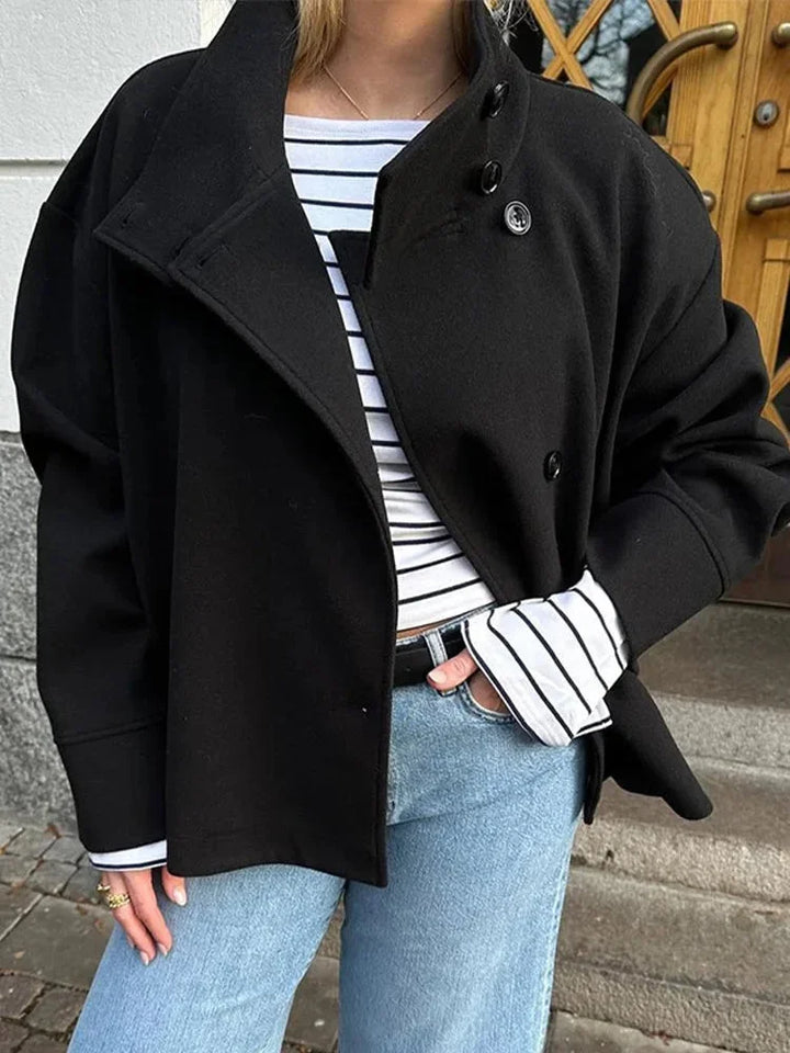 Jenna - Women's short coat with buttons and stand-up collar