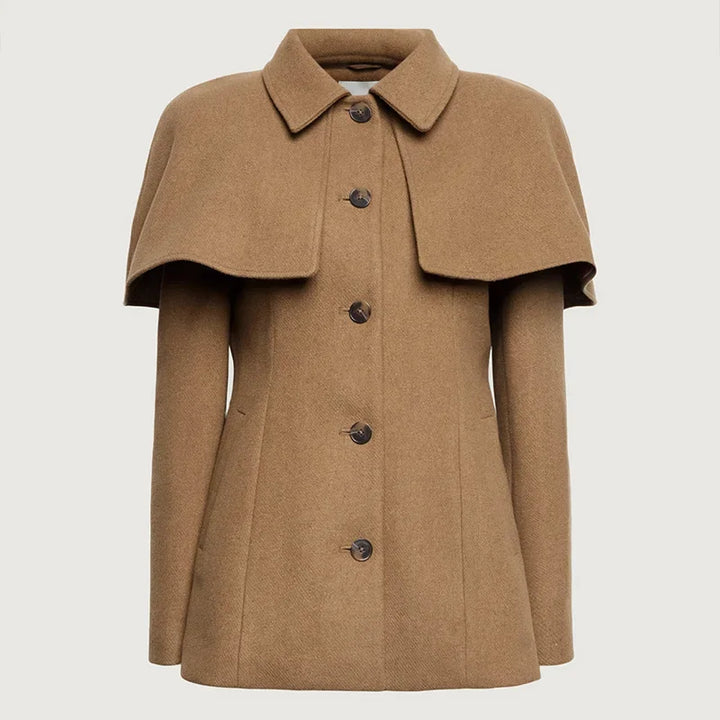Zahra - Camel women's coat with cape and fitted waist