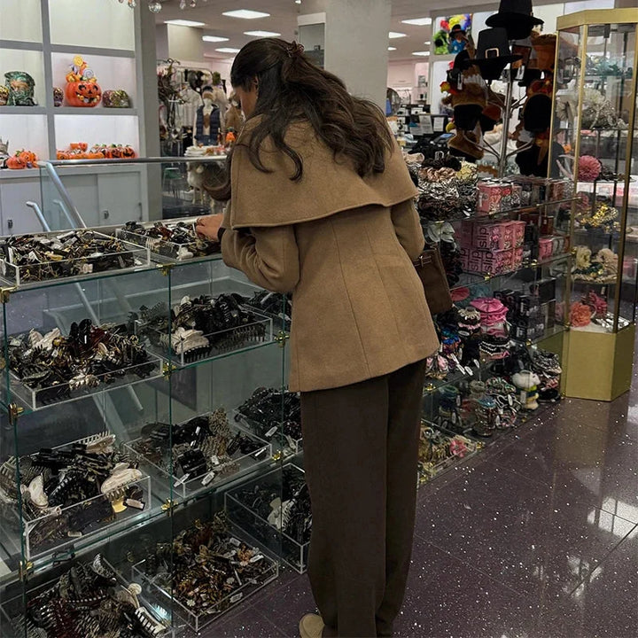 Zahra - Camel women's coat with cape and fitted waist