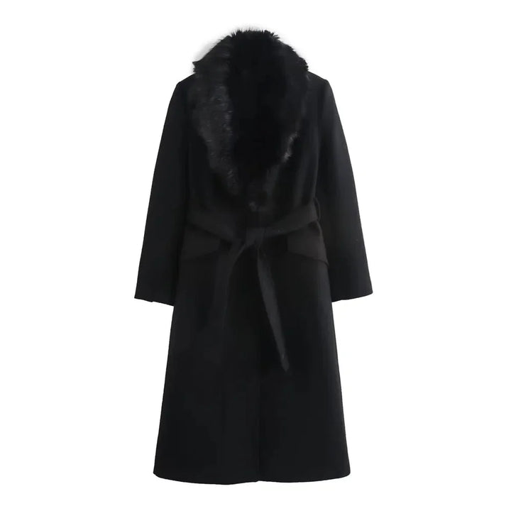 Yara - Women's coat with faux fur collar and belt