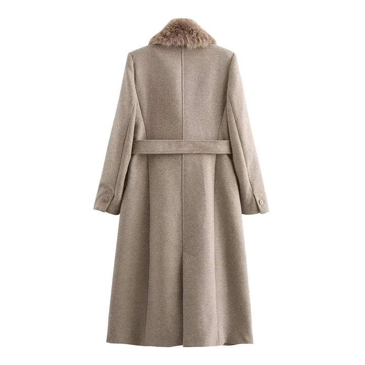 Yara - Women's coat with faux fur collar and belt