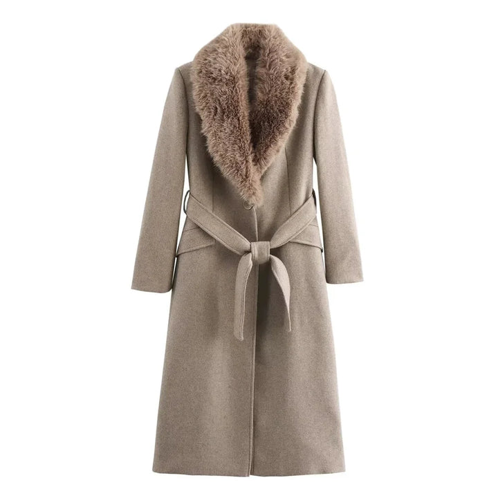 Yara - Women's coat with faux fur collar and belt