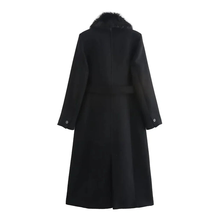 Yara - Women's coat with faux fur collar and belt