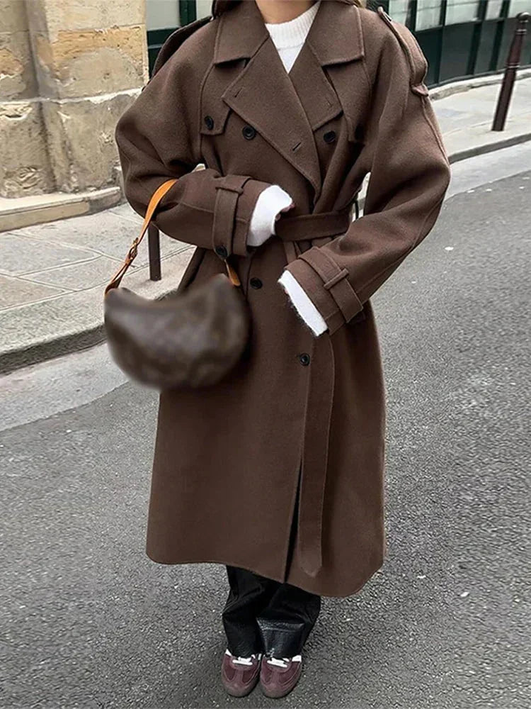 Cecilia - Women's mid-length coat with belt and buttons