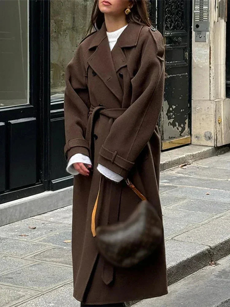 Cecilia - Women's mid-length coat with belt and buttons