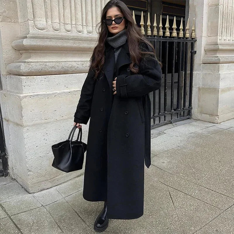 Cecilia - Women's mid-length coat with belt and buttons