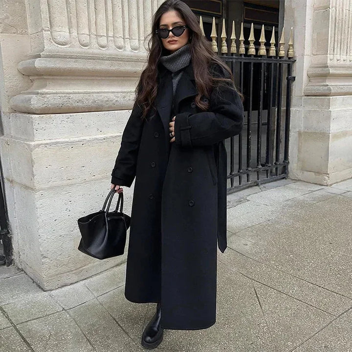 Cecilia - Women's mid-length coat with belt and buttons