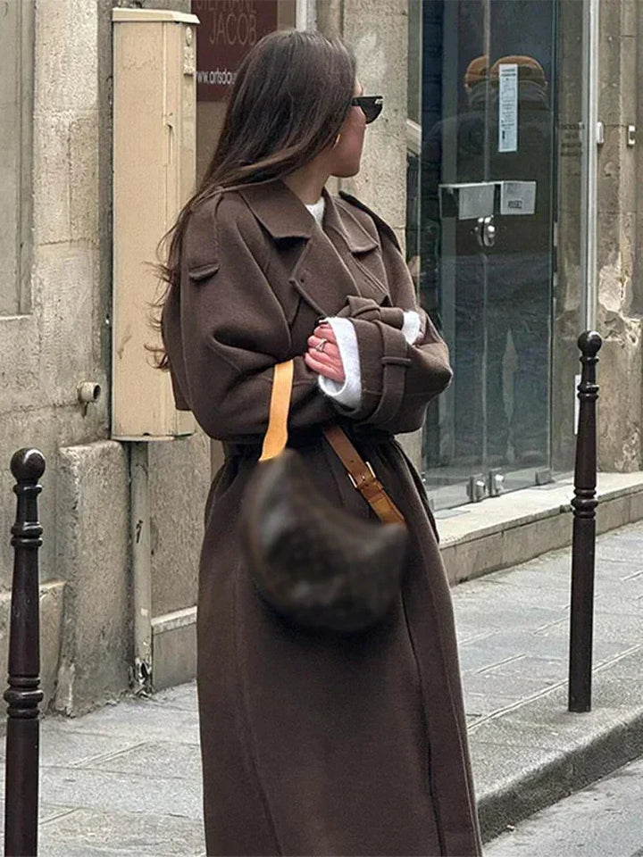 Cecilia - Women's mid-length coat with belt and buttons