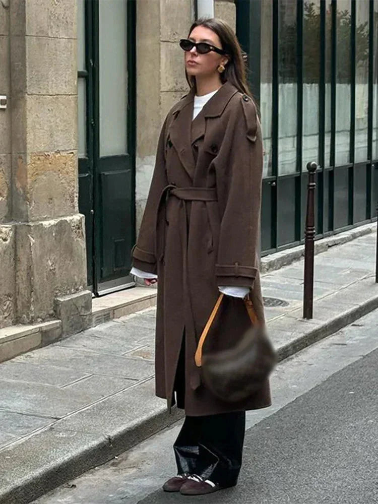 Cecilia - Women's mid-length coat with belt and buttons