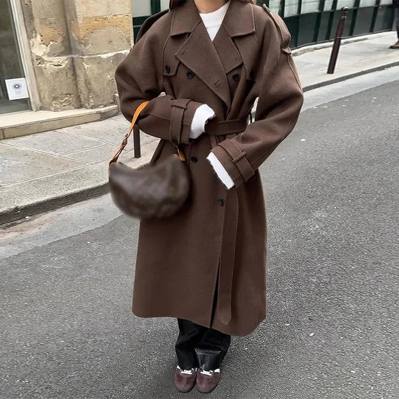 Cecilia - Women's mid-length coat with belt and buttons