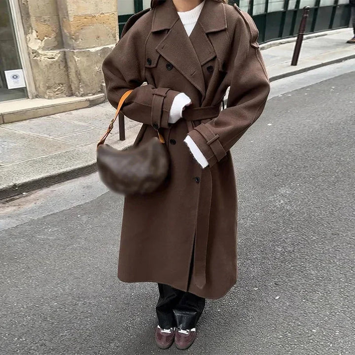 Cecilia - Women's mid-length coat with belt and buttons