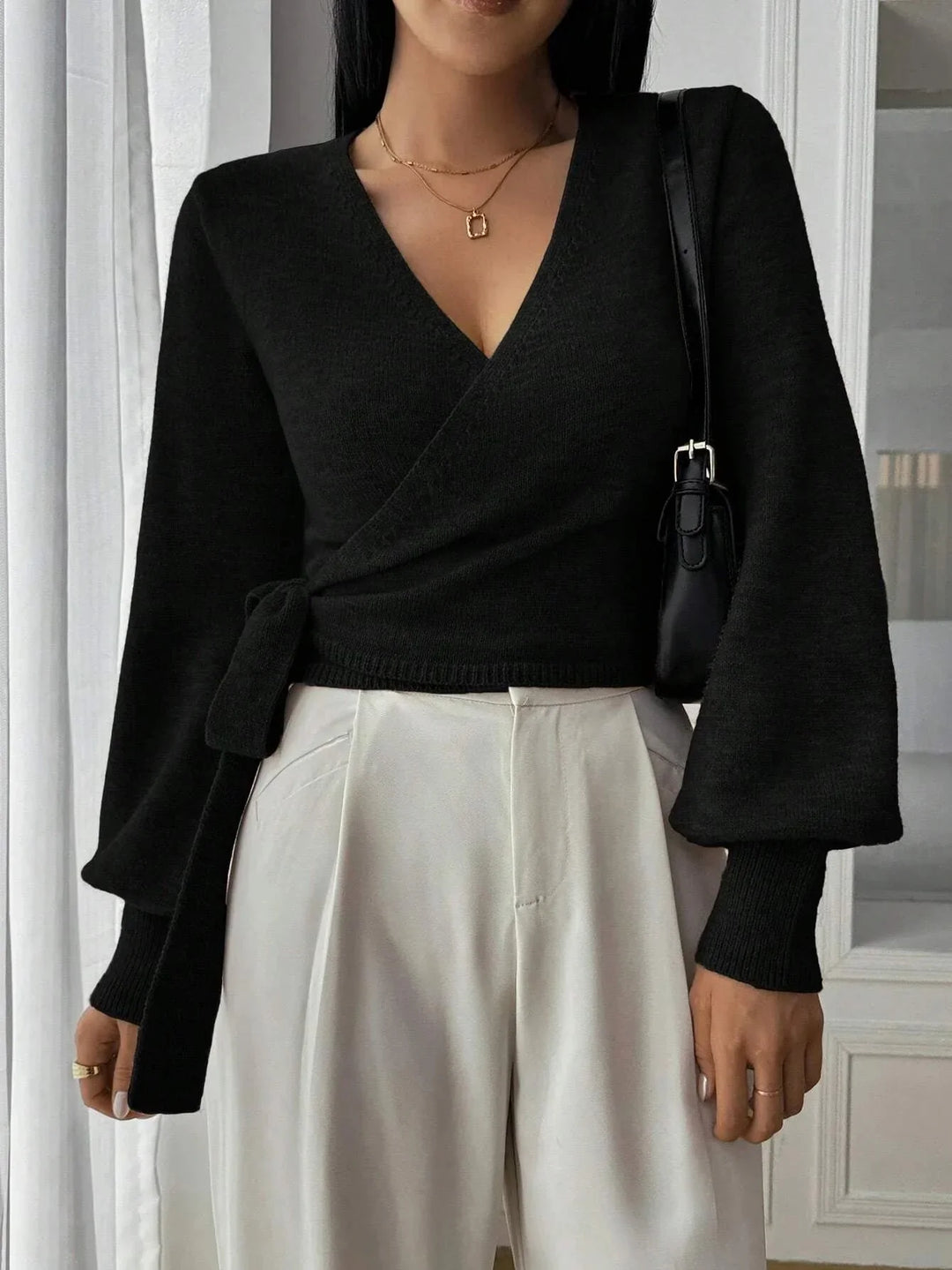 Alessia - Women's wrap sweater with tie belt