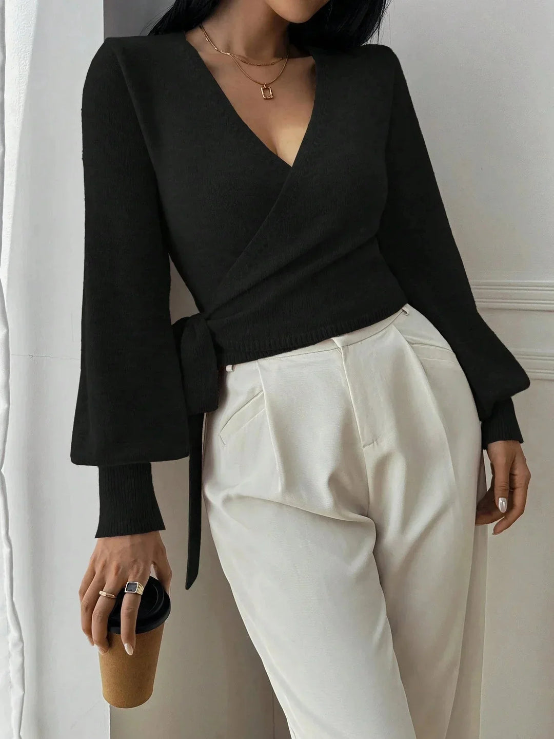 Alessia - Women's wrap sweater with tie belt