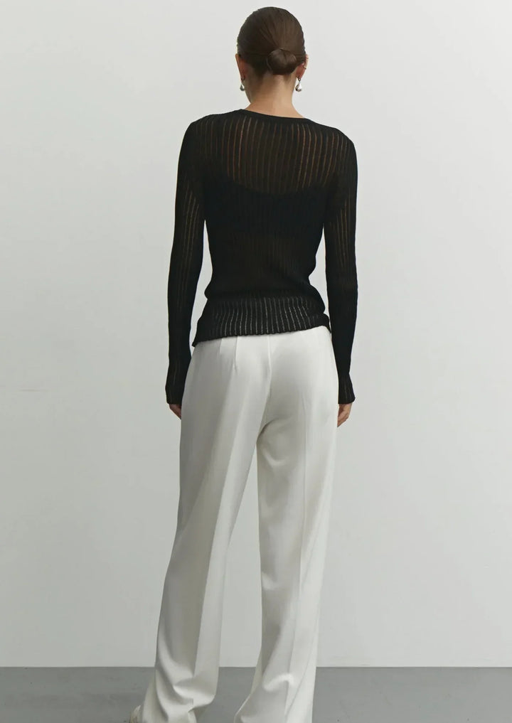 Thea - Women's Sheer Ribbed Knit Casual Style Sweater
