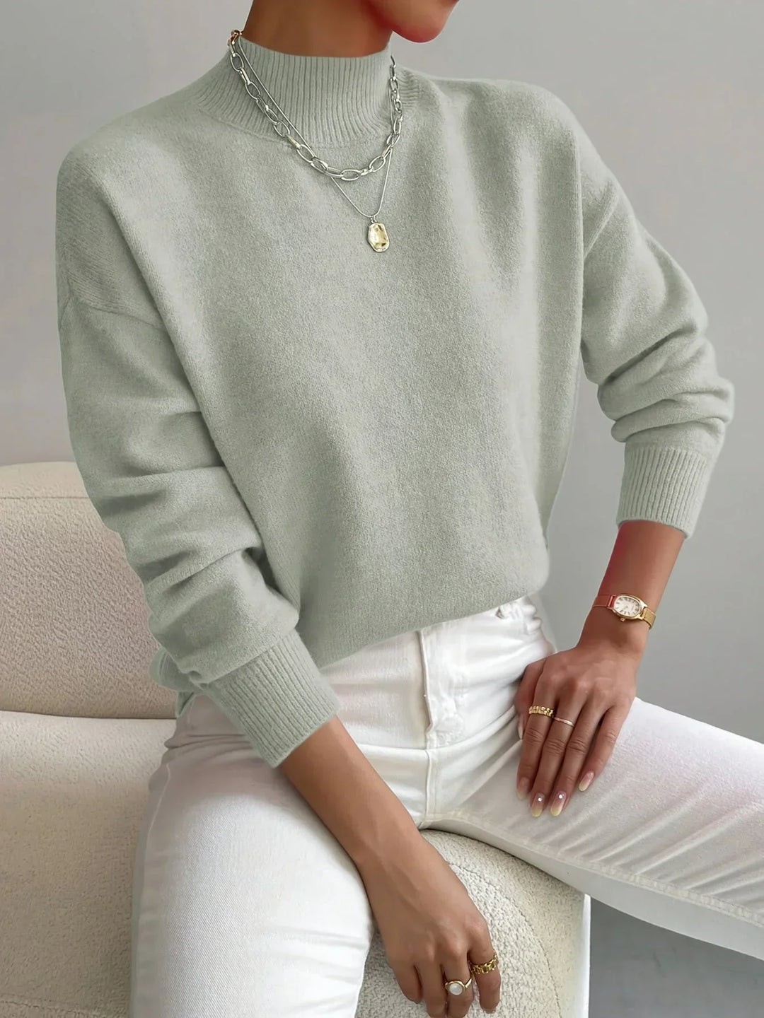 Hannah - Women's high-neck sweater in stretch fabric with long sleeves