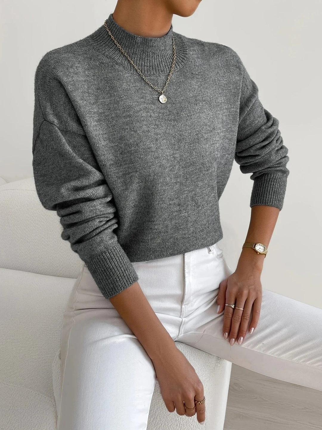 Hannah - Women's high-neck sweater in stretch fabric with long sleeves
