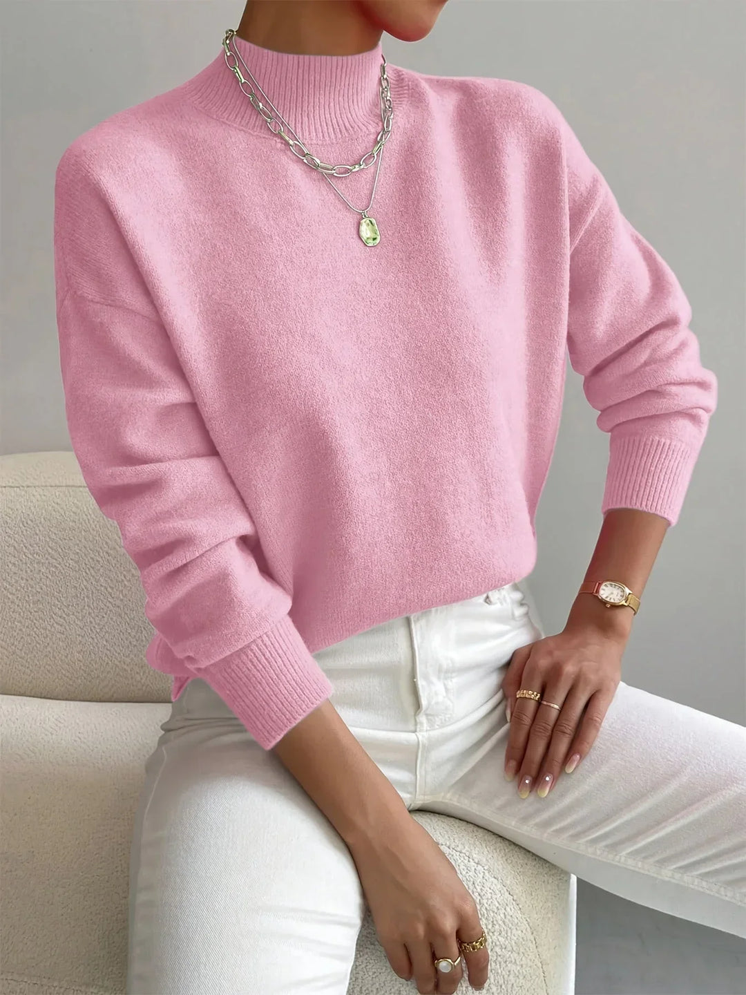 Hannah - Women's high-neck sweater in stretch fabric with long sleeves