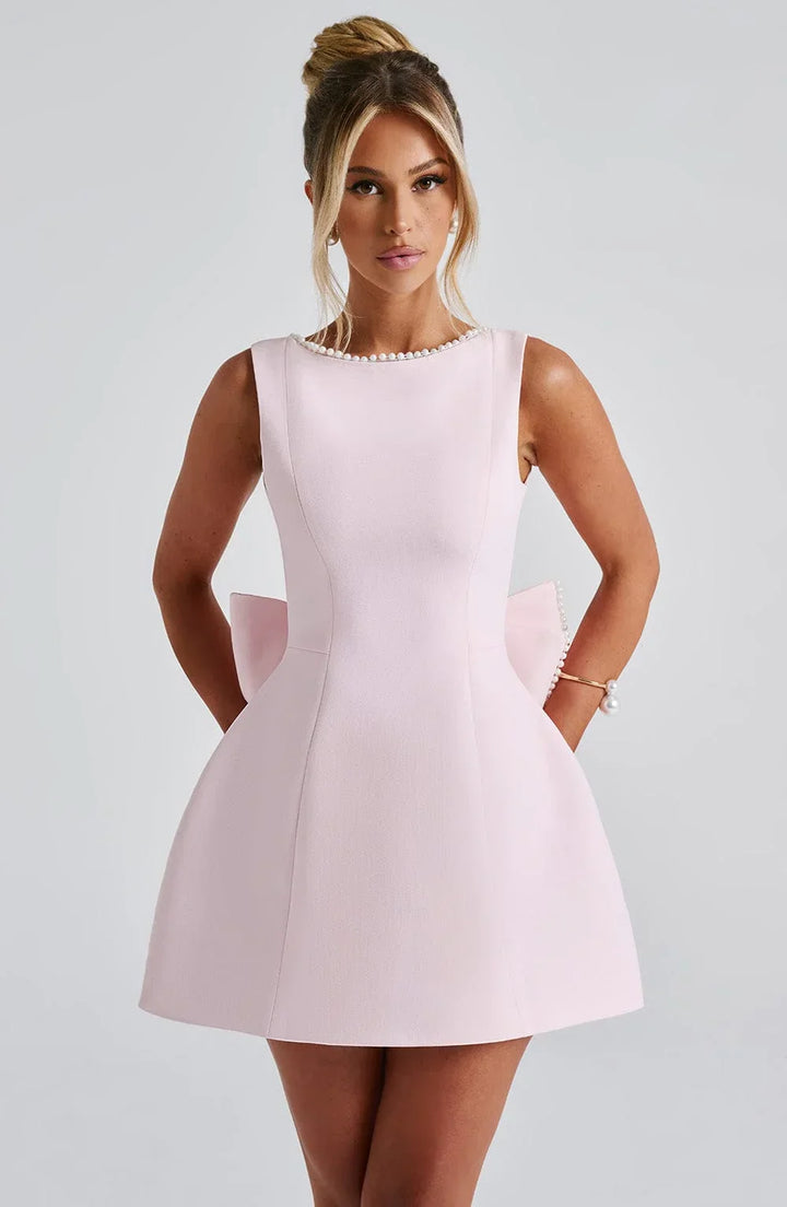 Georgia - Women's short dress with decorative bow at the back