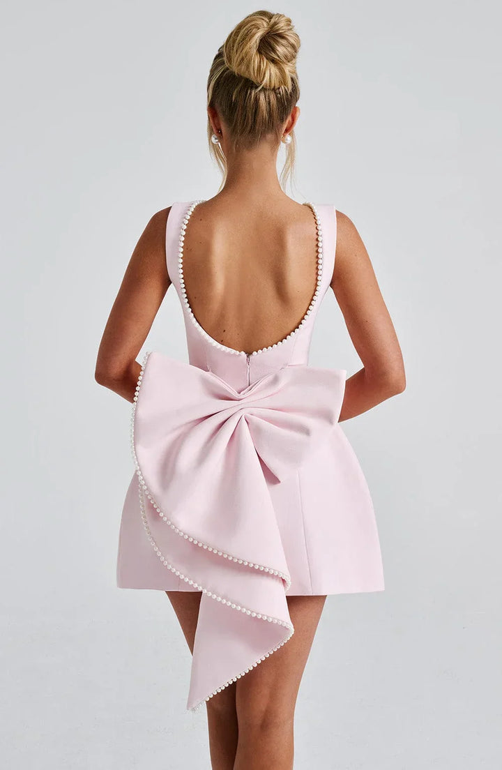Georgia - Women's short dress with decorative bow at the back