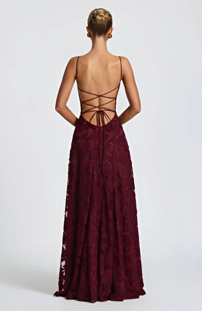 Sophia - Women's long dress with thin straps and floral patterns