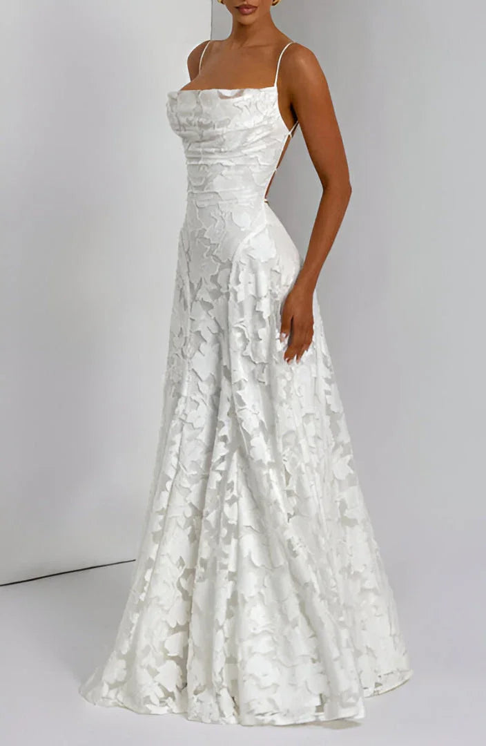Sophia - Women's long dress with thin straps and floral patterns