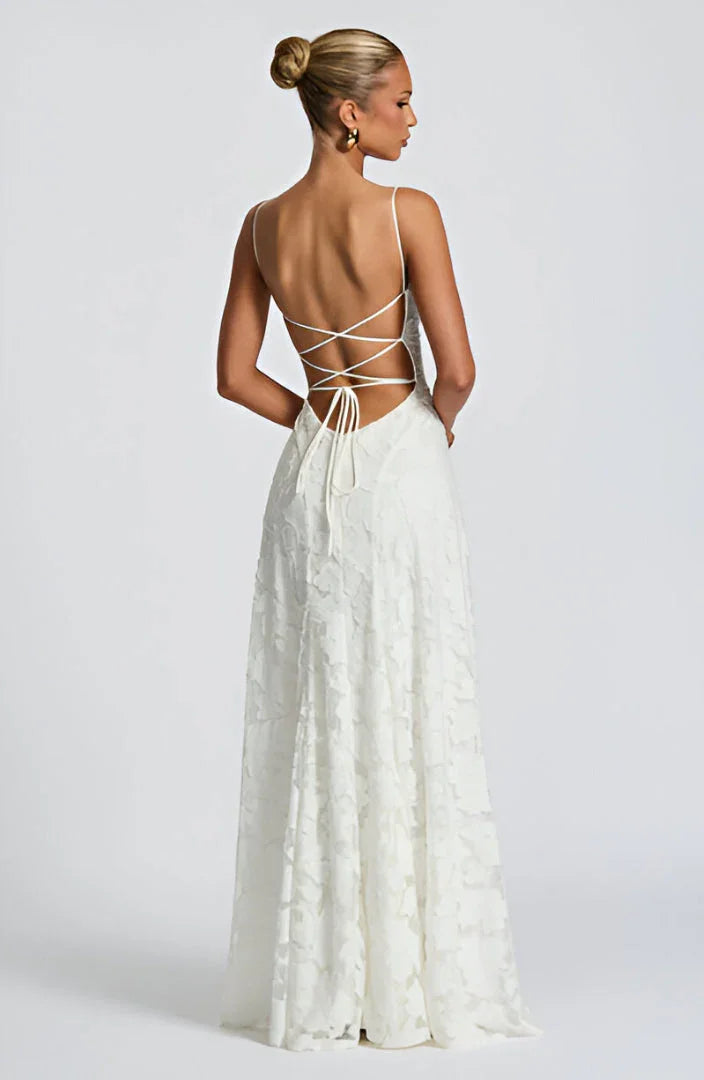Sophia - Women's long dress with thin straps and floral patterns