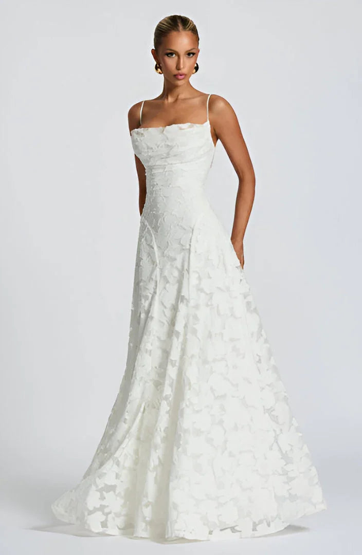 Sophia - Women's long dress with thin straps and floral patterns