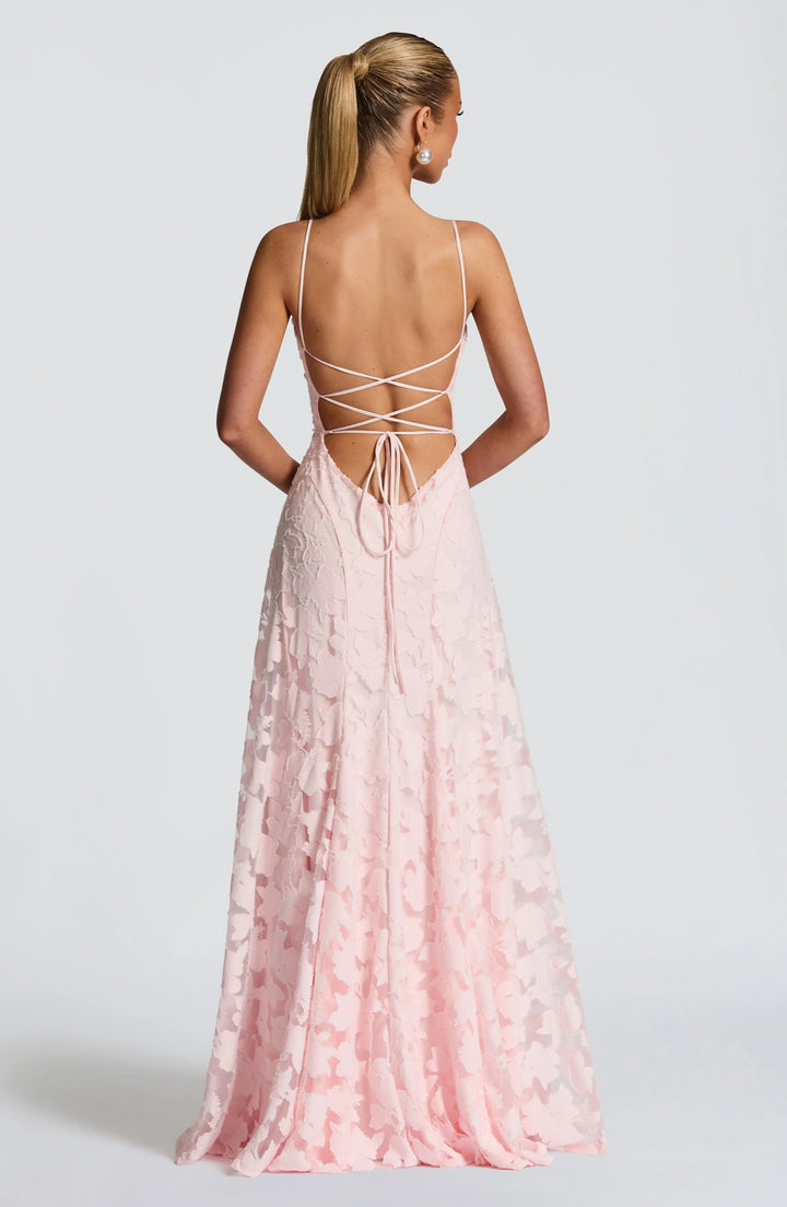 Sophia - Women's long dress with thin straps and floral patterns