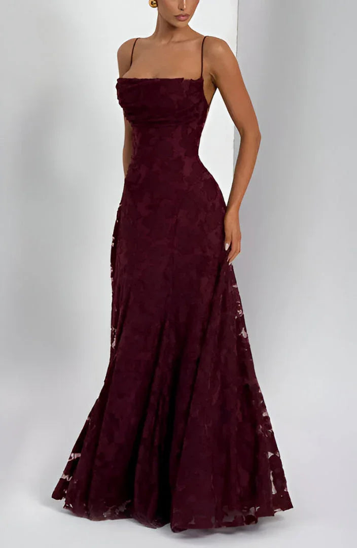Sophia - Women's long dress with thin straps and floral patterns